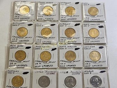 16 us quarters 24K & platinum bicentennial too. Franklin mint 13 gold layered quarters and 2 