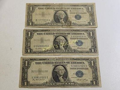 lot of 3 silver certificates dollar bills 1935-57. 1935, 1957, 1957A all 3 $1 bills for one bid 