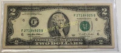 1995 2$ bill error overprint on reverse. overprint on reverse side of bill see pics