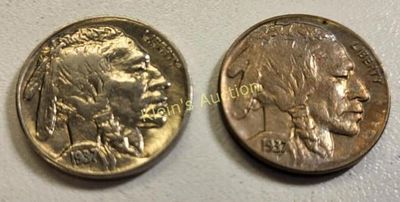 pair of 1937 buffalo nickels ef-au gorgeous coins. way nicer than average check these out you 
