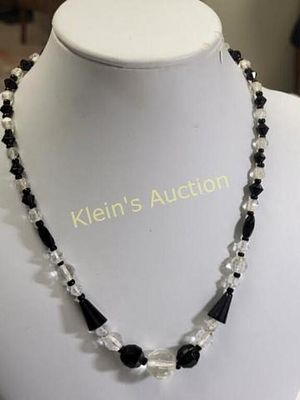 vtg art deco crystal & jet black glass necklace. gorgeous 1920's jet black or french jet glass 