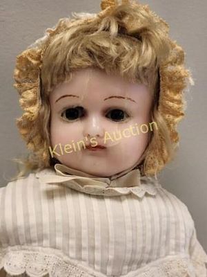 antique poured Wax Doll child sleepy eyes 23". English? glass sleep eyes sawdust body and 