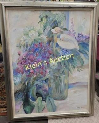 oil acrylic original still life Emily James. gorgeous floral painting signed by the artist Emily 