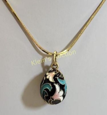 Danecraft gold over sterling coisonne egg necklace. vintage necklace all signed on necklace and 