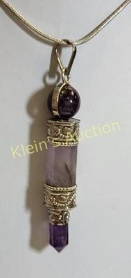 amethyst crystal point necklace pendant 18". gorgeous amethyst points and sphere pendant on 18" 