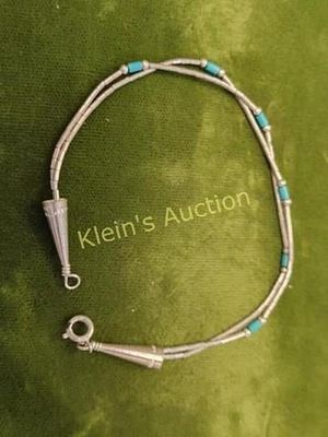 navajo vtg sterling & turquoise bracelet. gorgeous double strand with turquoise signed sterling 
