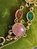 gold filled gemstone scarab Bracelet 7 3/4. all hand carved gemstone with safety chain marked Image - 3