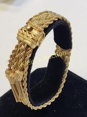 14K gold woven gold ctr & rope 40 grams twisted bracelet. vtg french? 14K yellow gold woven gold 