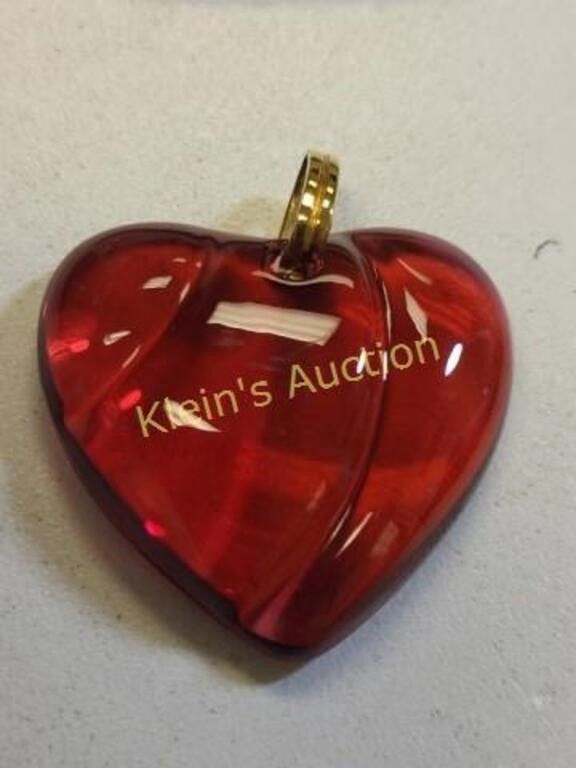 Baccarat France signed Red heart Pendant Nice. 38.5 mm wide x 36.2 mm long with gold tone bail 