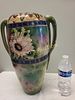 antique Japanese royal nishiki Nippon vase 16" tal. hand decorated raised floral double handled Image - 4