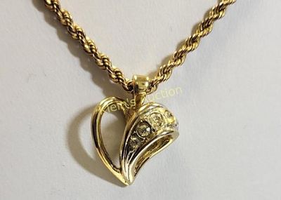 vtg old filled heart necklace rhinestones & rope n. vtg old filled heart necklace rhinestones 