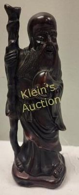 vtg Chinese dark wood carving shou lao. the god of longevity 8" tall orig sticker on bottom made 