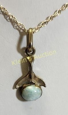 vtg latimer? sterling sliver whale tail necklace. 18" sterling chain & whale tail pendant 