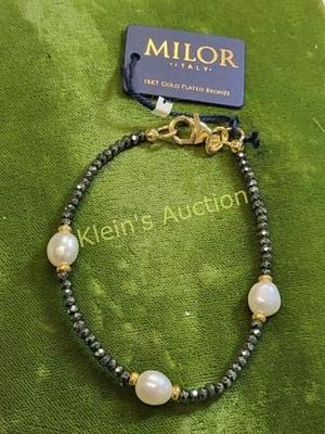 milor Italy 18K gold plated bronze &amp; pearl bracelet w/orig tag new with original tag 7 1/2" 