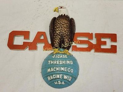 Cast Iron J.L. Case threshing machine eagle sign farm tractor etc14" tall x 17 1/2" wide solid 