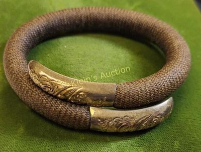 Victorian 14K rose gold Mourning Hair Bracelet. gorgeous engraved 14K rose gold ends, tested in 