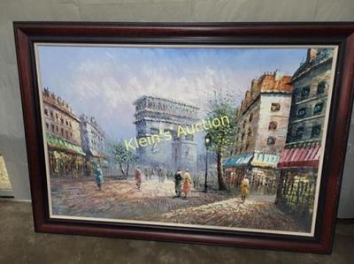 Parisian Street Scene oil painting signed. textured layers, Parisian street scene featuring the 
