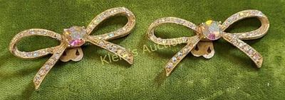 antique AB rhinestones bow shoe clips Beauty!. great coloring 2" wide both for one bid see pics