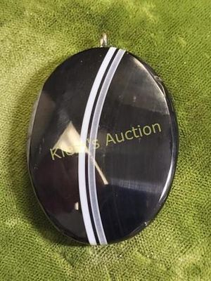 antique banded agate pendant 47mm x 35mm. gorgeous double bands w/ hint of another band on edge 
