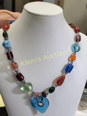 lamp works glass beads necklace murano style. 24" beautiful all glass beads! seepics