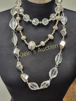 lucite & metal necklace mid mod lot of 3. 28" longest to 18" all 3 are nice and ready to wear 