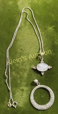 sterling 16" necklace w/ moonstone pave pendant. all sterling silver both pendants and chain 