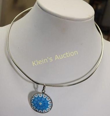 sterling millefiori Italy pendant on silver neckla. pendant signed 925 and italy choker unmarked 