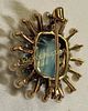 art deco 14K sunburst aquamarine / Pearl brooch. 1930's 14K rose gold w/ 10.3 x 8.7 mm emerald Image - 2