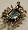 art deco 14K sunburst aquamarine / Pearl brooch. 1930's 14K rose gold w/ 10.3 x 8.7 mm emerald Image - 3