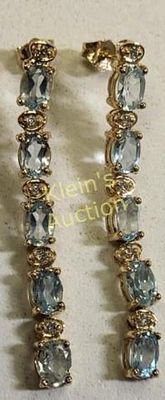 10K yellow gold diamond & topaz drop earrings w/ l. 10K yellow gold diamond &amp; topaz drop 