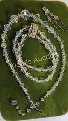 rare parure set AB double Bracelet Necklace &amp; earrings 7 3/4" aurora borealis bracelet 