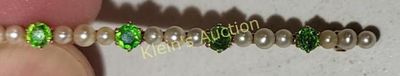 antique 14K yellow gold emerald &amp; pearl bar brooch 2"gorgeous from estate 2" long prong set 