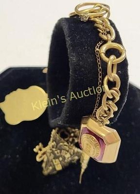 14K yellow gold 1960's charm bracelet diamonds, rA. 14K yellow gold 1960's charm bracelet 