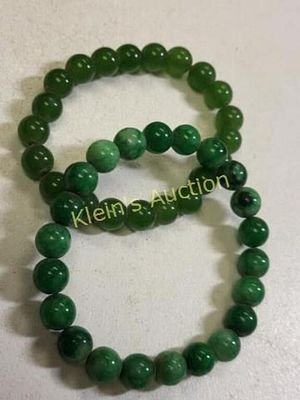 8mm wide jade bracelets lot of 2. both for one bid cold to the touch expandable fit see pics