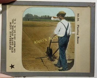 rare magic lantern glass slide plantings beans nyc. deveraux view eye gate house inc nyc 3/14" x 