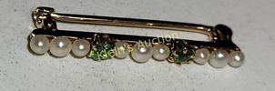 Victorian bar brooch 14K demantoid & pearls. stunning, from estate signed 14K gold and tested ! Image - 1
