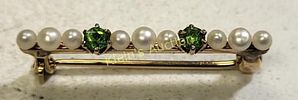 Victorian bar brooch 14K demantoid & pearls. stunning, from estate signed 14K gold and tested ! Image - 4