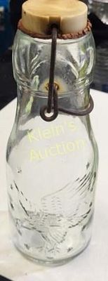 Vtg American eagle bottle 13 stars bail top. 7 1/4" tall signed 1898 on bottom see pics