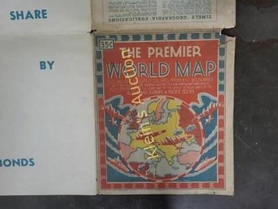Rare 1940's premier world Map in good condition. it measures 44 x 32 inches and was created by 