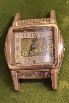 rose gold topped wrist watch 1930's art deco. great art deco bubble crystal, rose gold upper but 