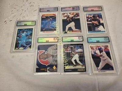 lot of 7 collectible sports graded baseball cards. 1992 donruss bo jackson 9 mint mpe, 1990 leaf 
