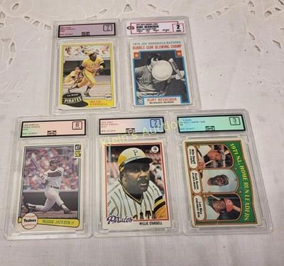 lot of 5 graded sorts collectible cards baseball. 1981 topps wilie stargell 7 nm me, 1972 tiopps 