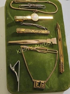 large lot of vtg mens tie clips, racing,arrow++. all for one bid 9 pcs arrow, gold filled too 