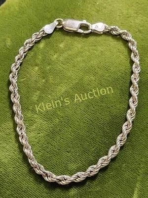 sterling silver 925 italy rope twist bracelet. very nice ready to wear 7 1/2" long see pics