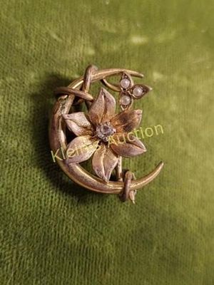vtg crescent moon brooch c clasp pendant GF?. very nice brooch also can be worn as a pendant 1" 