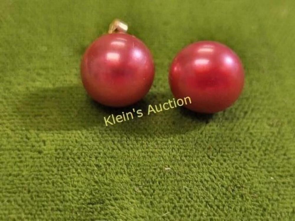 14K yellow gold & 9mm rose pearl earrings pierced. 14K post and backs, gorgeous light rose 