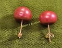 14K yellow gold & 9mm rose pearl earrings pierced. 14K post and backs, gorgeous light rose Image - 1
