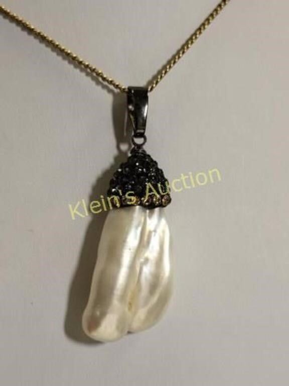 Michael Kneebone style baroque pearl pave! pendant. with 19" 12K gf necklace all pave stone and 