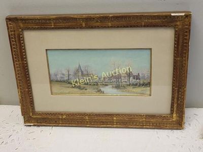William H Kay Watercolor circa 19th C village at springtimegorgeous estate watercolor with coa 