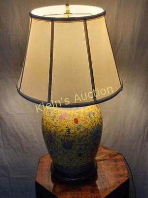 Chinese famille yellow ginger jar lamp porcelain. from estate with shade as shown very clean no 